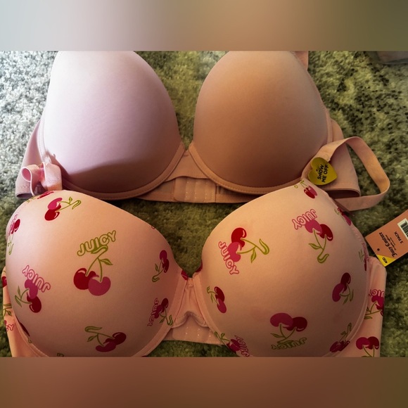 Bundle of 2 Juicy Couture Push-up Bras Cherry Print & Solid Pink Size: 40D - Picture 1 of 9